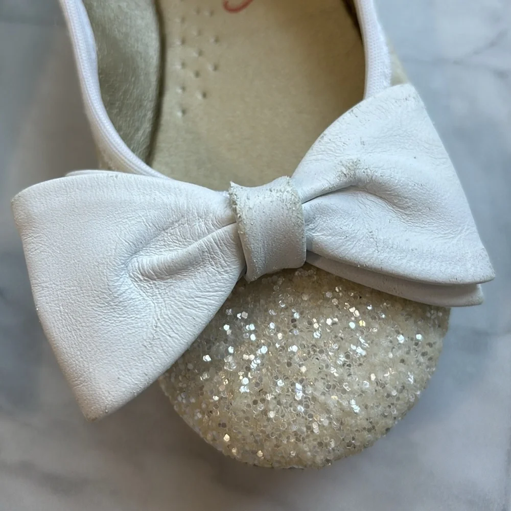 Eli 1957 Papanatas White Glitter Ballerina Flats with Bows